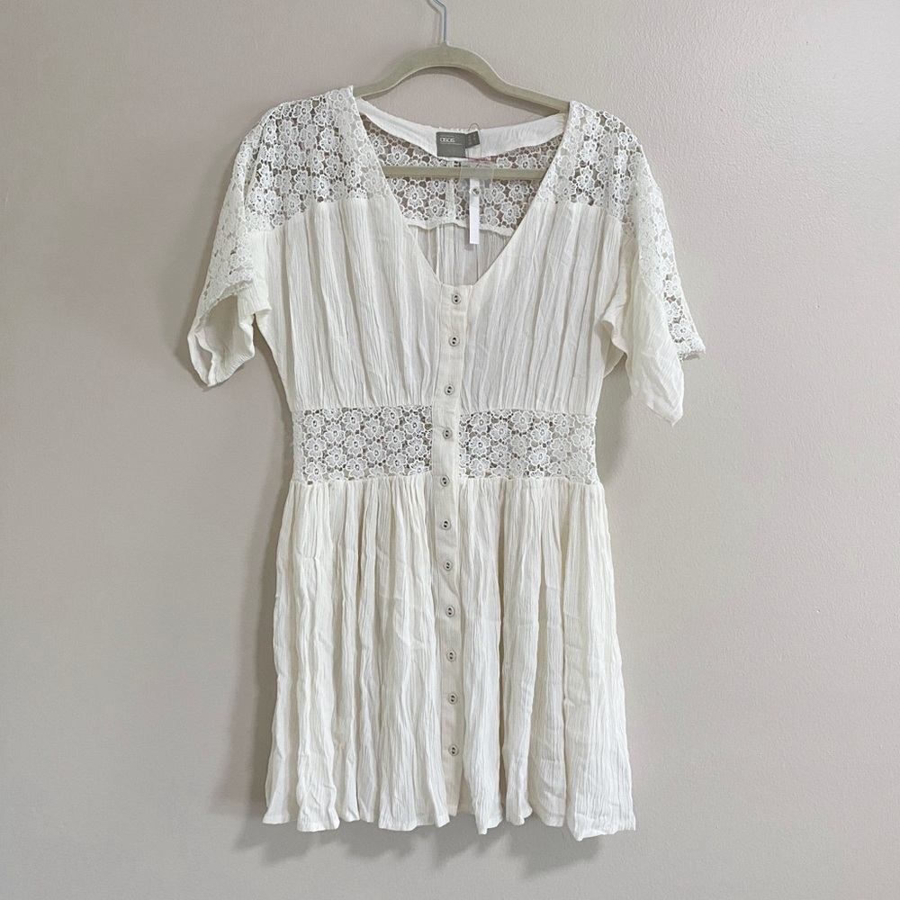 NEW Asos White Short Sleeve Dress with Lace Size 2 Petite